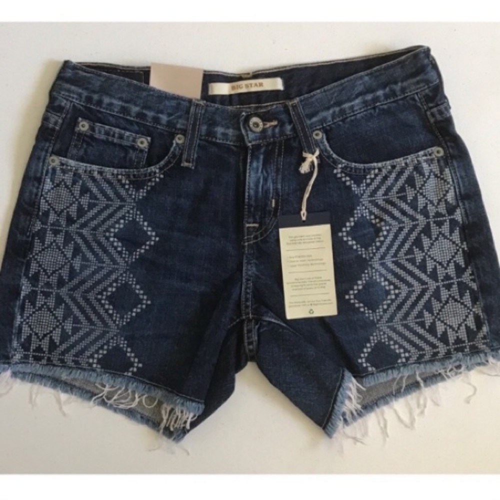 {Big Star} Alex Mid-Rise Printed Boho Denim Shorts - Picture 2 of 7